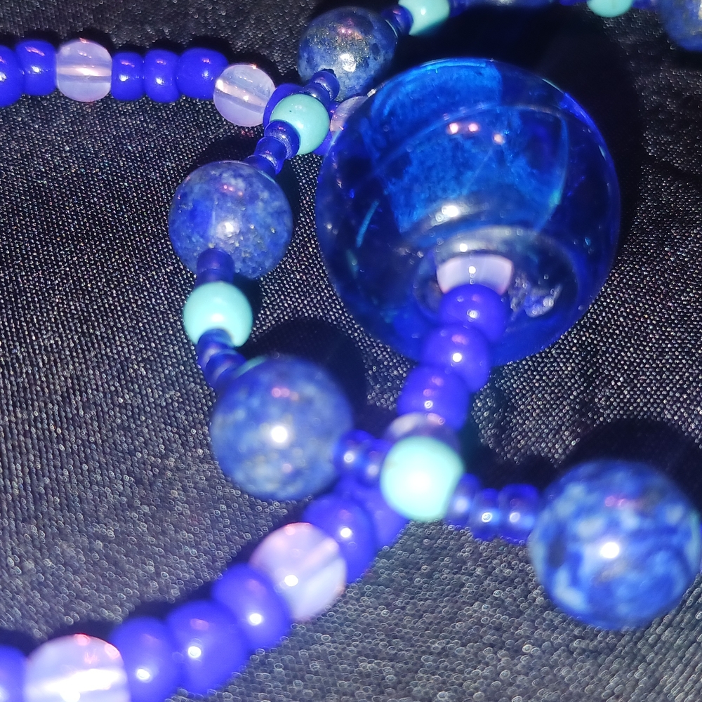 Blue Beaded Bracelet set with Glossy Finish